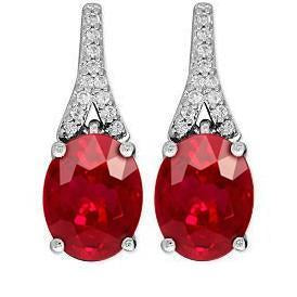 Oval Cut Red Ruby With Round Diamond Stud Earring White Gold 9.60 Ct