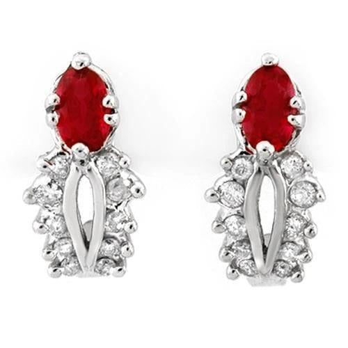 Oval Cut Red Sapphire And Diamond Stud Earring 3 Carat White Gold 14K