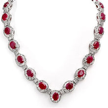Oval Cut Ruby And Diamonds 35.50 Carats Lady Necklace Gold 14K