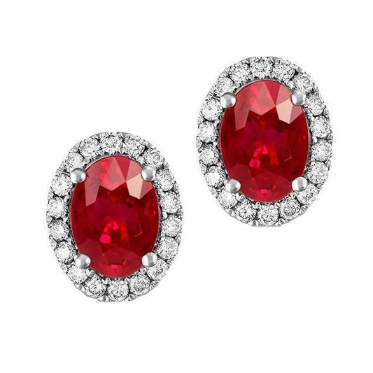 Oval Cut Ruby With Diamonds 4.50 Carats Stud Earrings White Gold 14K