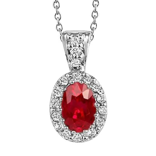 Oval Cut Ruby With Round Diamonds 6.15 Carats Pendant Necklace 14K
