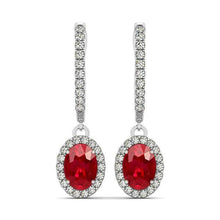 Oval Cut Ruby With Round Diamonds 7.50 Ct Dangle Earrings Gold 14K