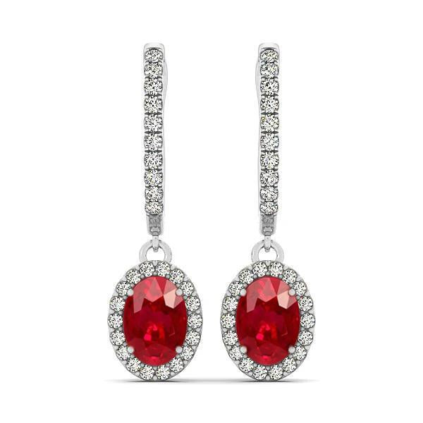 Oval Cut Ruby With Round Diamonds 7.50 Ct Dangle Earrings Gold 14K