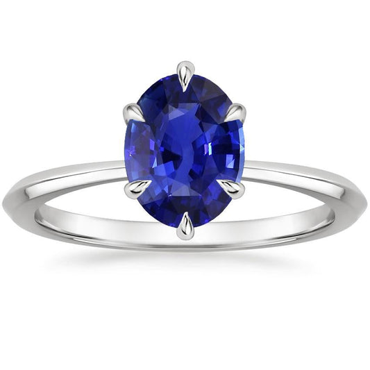 Oval Cut Solitaire Ring Prong Set Ceylon Sapphire 3 Carats White Gold