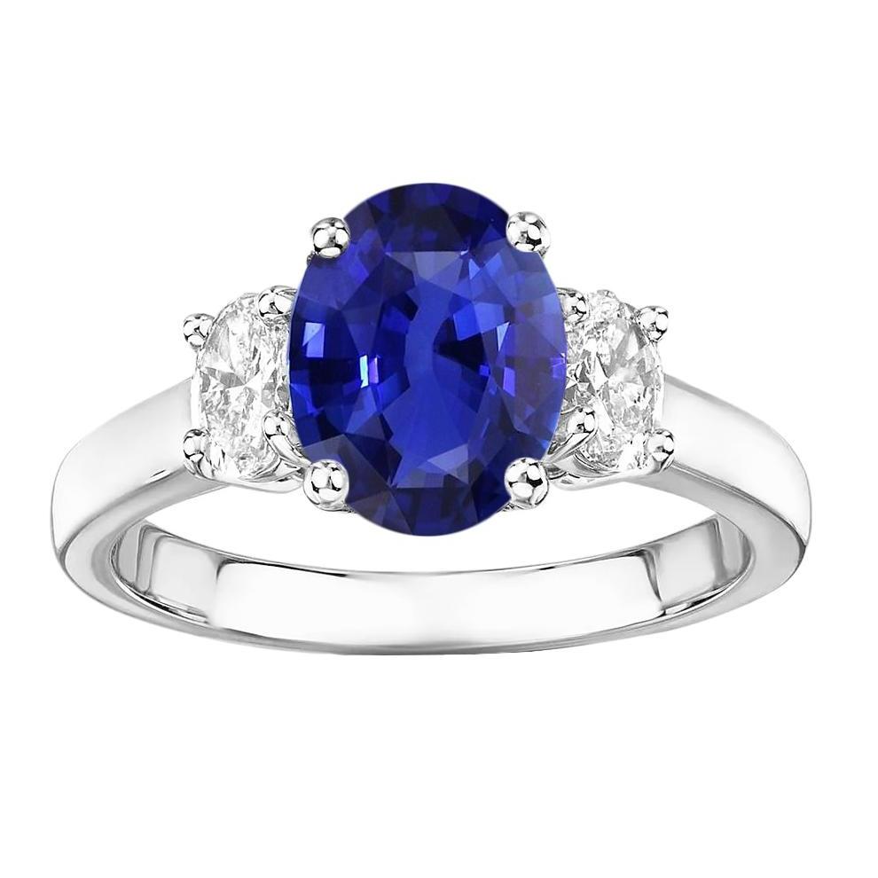 Oval Diamond 3 Stone Ring White Gold Ceylon Sapphire Gemstone 5 Carats