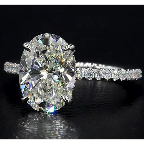 Oval Diamond Engagement Ring 4 Carats Jewelry White Gold 14K