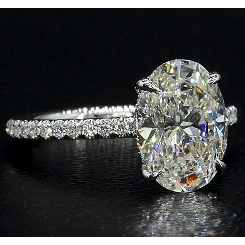 Oval Diamond Engagement Ring 4 Carats Jewelry White Gold 14K