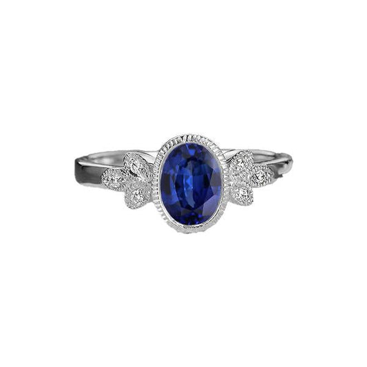 Oval Diamond Ring Bezel Set Blue Sapphire 3 Carats Antique Style Gold