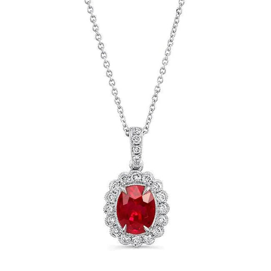 Oval Eagle Claws Red Ruby & Diamond Ladies Necklace Pendant 3.30 Ct