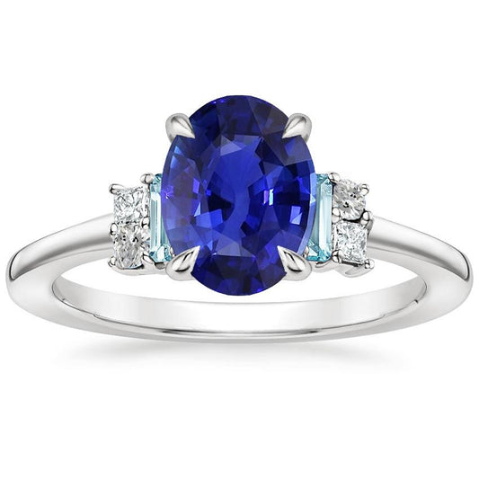 Oval Gemstone Ring Ceylon Sapphire Jewelry With Accents 4 Carats Gold