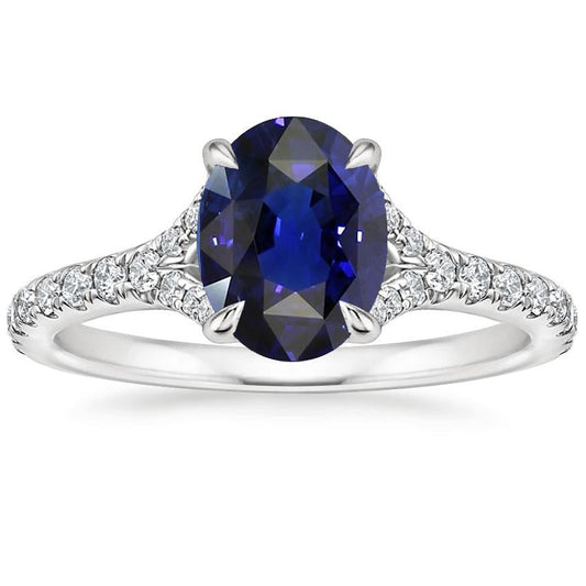 Oval Gemstone Ring Deep Blue Sapphire With Accents Jewelry 3.75 Carats