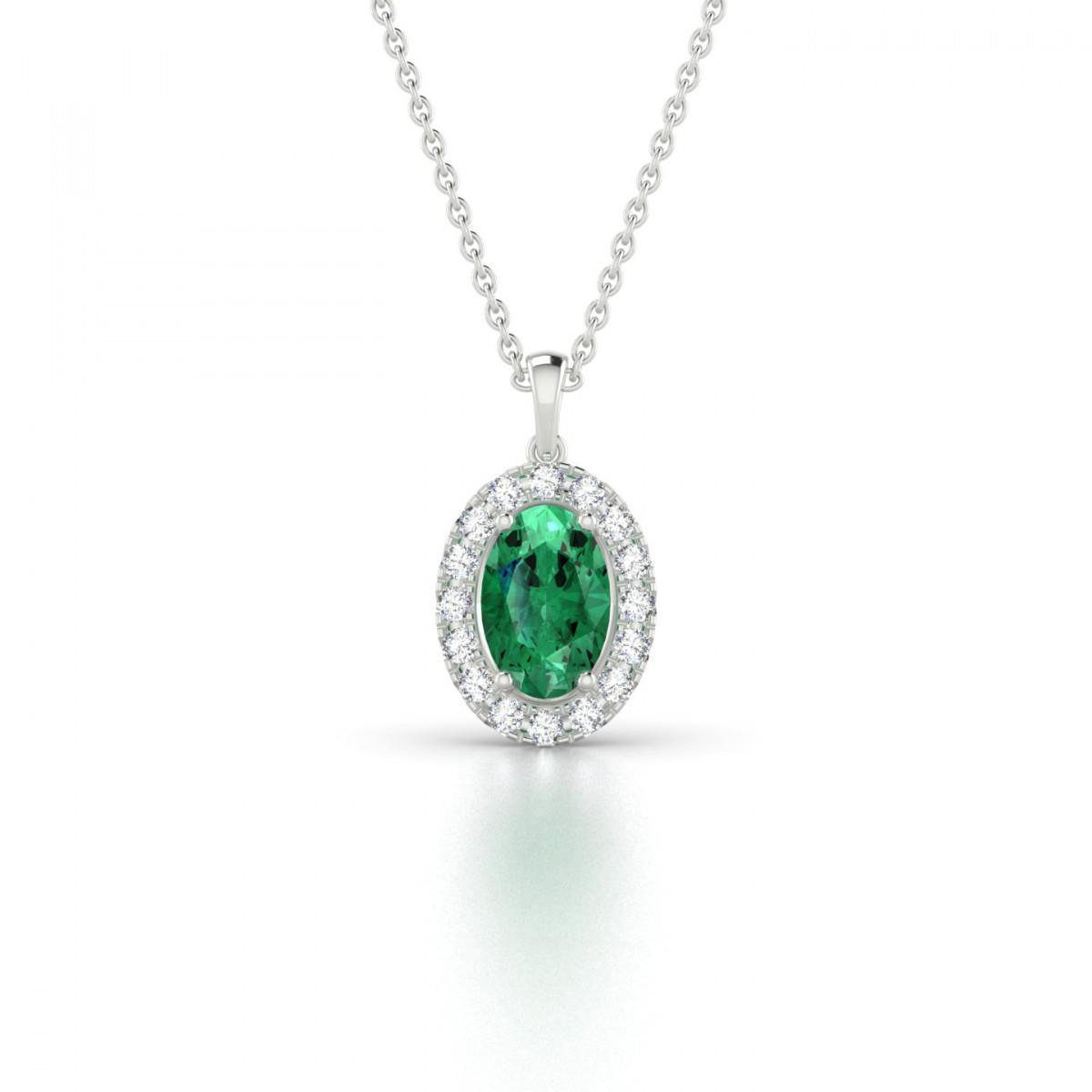 Oval Green Emerald And Diamond Gemstone Pendant Necklace 4.55 Carat