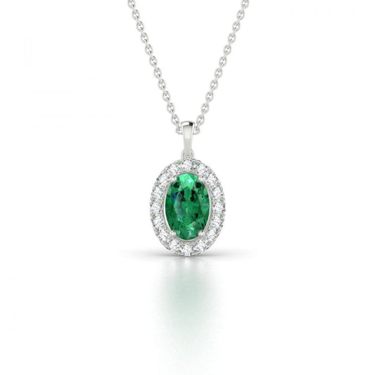Oval Green Emerald And Diamond Gemstone Pendant Necklace 4.55 Carat
