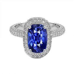 Oval Halo Engagement Ring Sri Lankan Sapphire & Diamond 9 Carats New