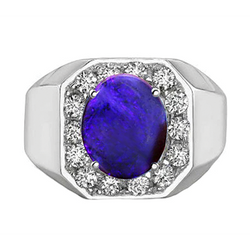 Oval Lightning Opal Men's Diamond Ring Gold Jewelry