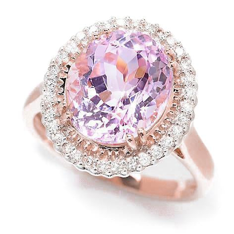 Oval Pink Kunzite With Diamond Fancy Ring Rose Gold 14K 21.75 Carats