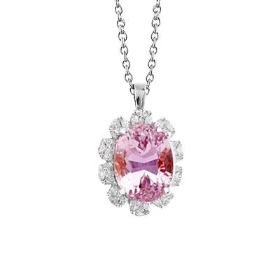 Oval Pink Kunzite With Diamond Necklace Pendant Women 12.50 Carats