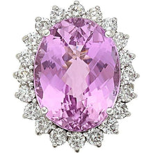 Oval Pink Natural Kunzite Diamond Wedding Ring 26 Ct. White Gold 14K
