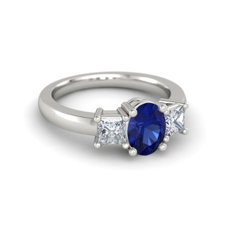 Oval Princess Cut 2.25 Ct Ceylon Sapphire Diamonds Ring White Gold 14K