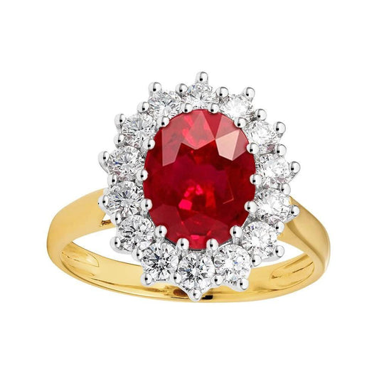 Oval Red Ruby With Diamond Wedding Ring 4.75 Carats Gold 14K