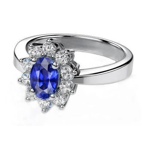 Oval & Round Cut Ceylon Sapphire 2.10 Ct. Diamond Ring White Gold 14K