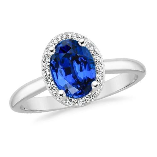 Oval & Round Cut Ceylon Sapphire With Diamond Ring 2.80 Carat WG 14K