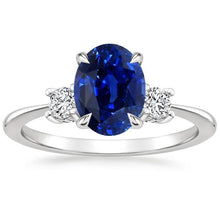 Oval & Round Diamond 3 Stone Ring Sri Lankan Sapphire 3.50 Carats Gold