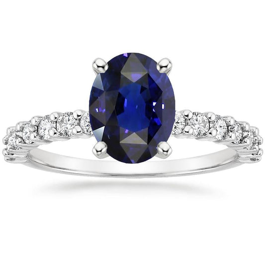 Oval & Round Diamond Solitaire Ring SriLanka Sapphire Accents 5 Carats