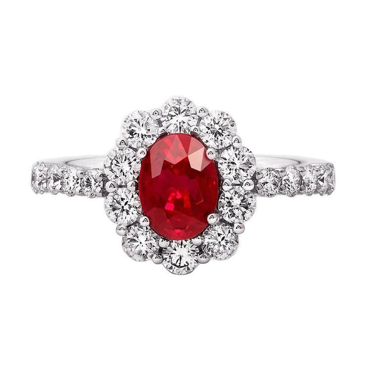 Oval Ruby 3.50 Carats Wedding Ring Prong Set White Gold 14K