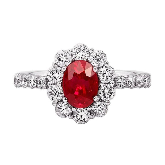 Oval Ruby 3.50 Carats Wedding Ring Prong Set White Gold 14K