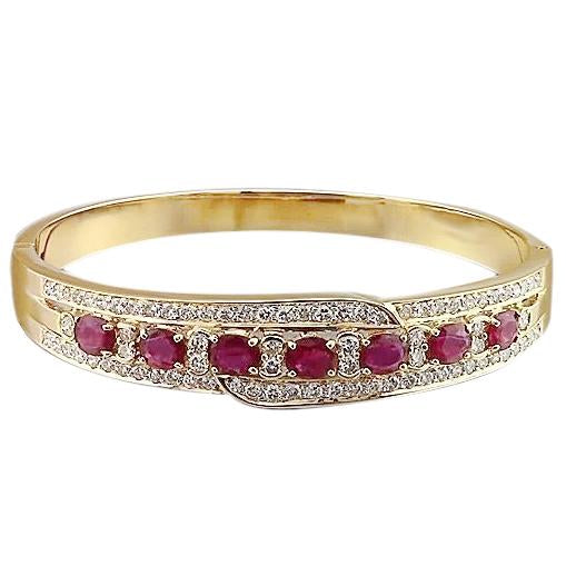 Oval Ruby Diamond Bangle 20 Carats Yellow Gold 14K