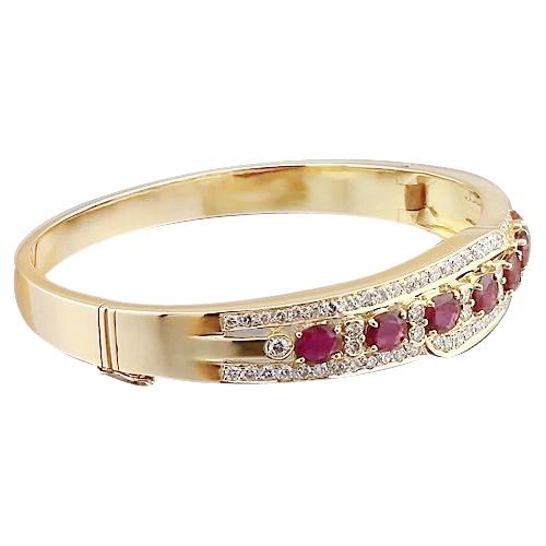 Oval Ruby Diamond Bangle 20 Carats Yellow Gold 14K