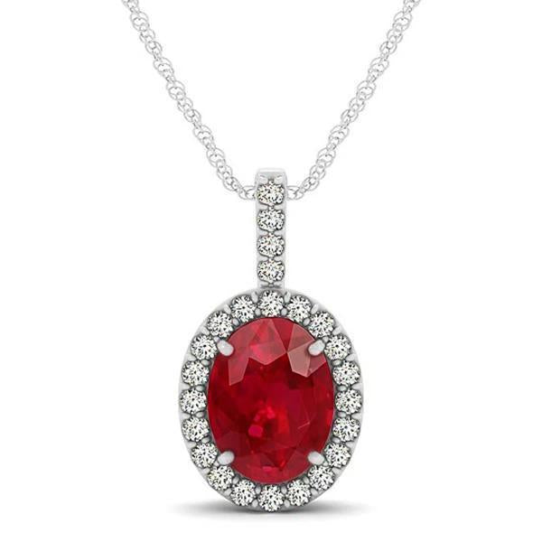 Oval Ruby & Diamond Pendant Necklace 9.10 Ct White Gold 14K