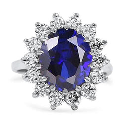 Oval Sapphire And Diamonds 5.50 Carats Wedding Ring 14K White Gold