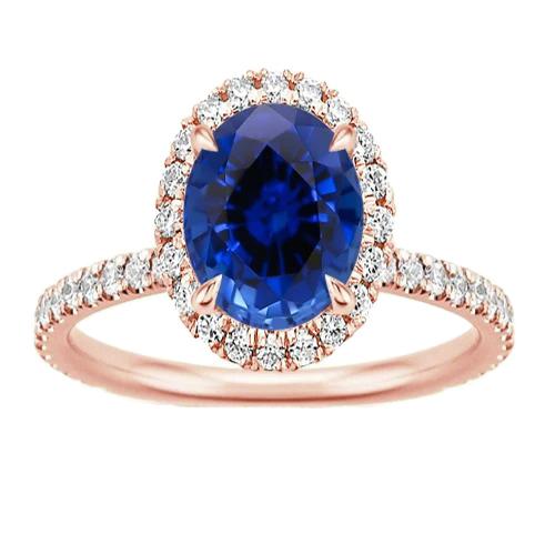 Oval Sapphire Diamond Gemstone Ring 8 Carats Jewelry Rose Gold 14K