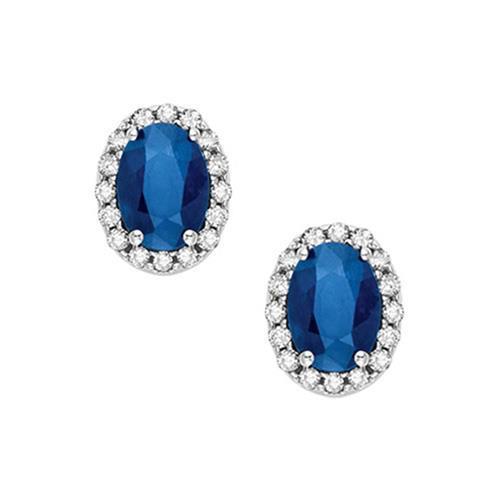 Oval Sapphire Diamonds Stud Earring 4.60 Carats White Gold 14K