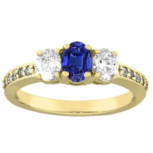 Oval Sapphire Gemstone Ring 3 Carats Ladies Sparkling Diamond Jewelry