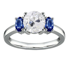 Oval Sapphire Three Stone Ring Old European Round Diamond 4.50 Carats