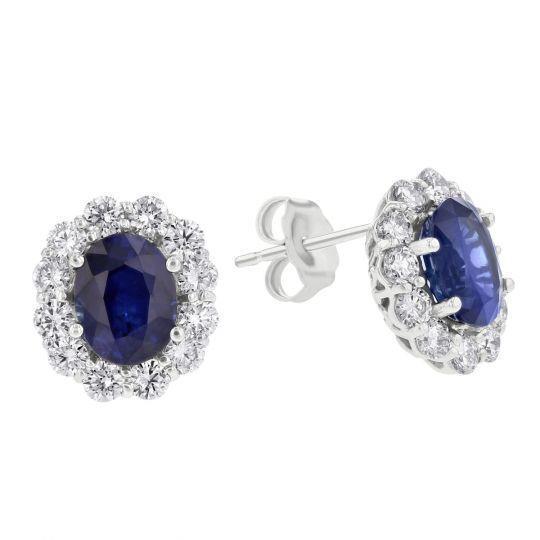 Oval Sapphire With Diamonds 5.70 Ct. Studs Earrings White Gold