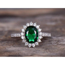 Oval Shape Green Emerald And Diamond Ring White Gold 14K 5.75 Ct