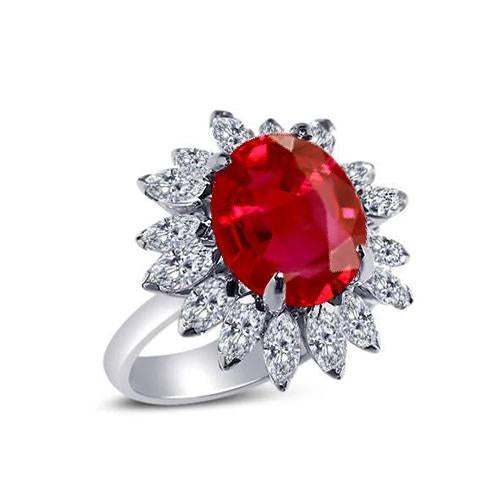 Oval Shape Natural 13.80 Carats Ruby Diamond White Gold 14K Ring