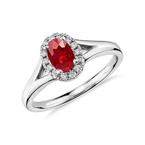 Oval Shape Red Ruby Diamond Ring 1.20 Carats White Gold 14K