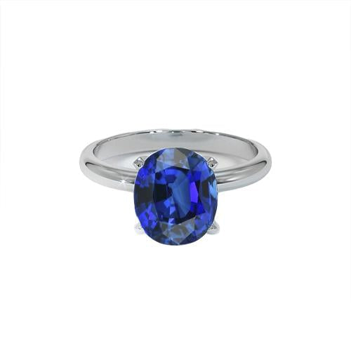 Oval Solitaire Ceylon Blue Sapphire White Gold Ring 4.50 Carats