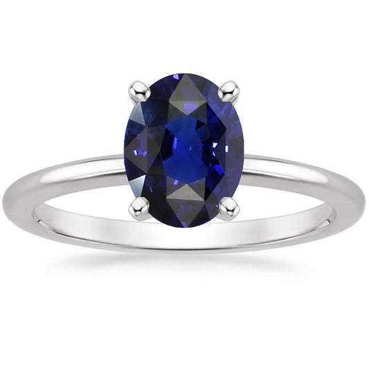Oval Solitaire Prong Set Ring Sri Lankan Sapphire 2 Carats