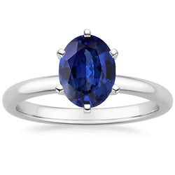 Oval Solitaire Ring Ceylon Sapphire 2.50 Carats White Gold Prong Set