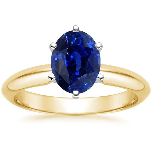 Oval Solitaire Ring Sri Lankan Sapphire Two Tone 2 Carats Thick Shank