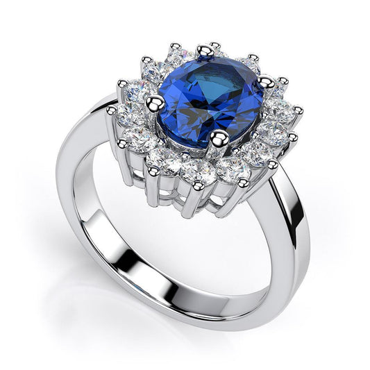 Oval Sri Lanka Sapphire & Diamond Ring White Gold Jewelry 2.55 Carats