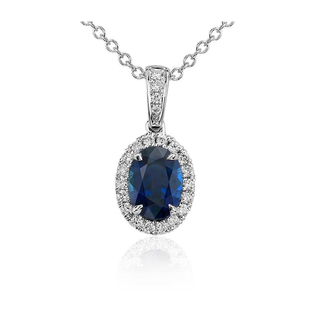 Oval Sri Lanka Sapphire Diamonds Pendant 4.70 Carats White Gold 14K