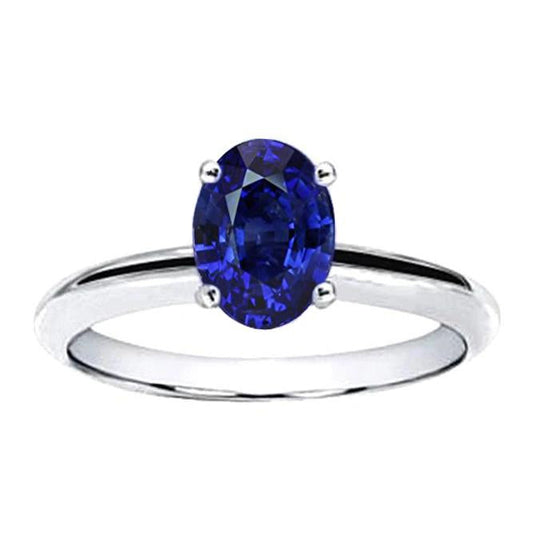 Oval Sri Lanka Sapphire Solitaire Ring White Gold 14K 3.30 Carats