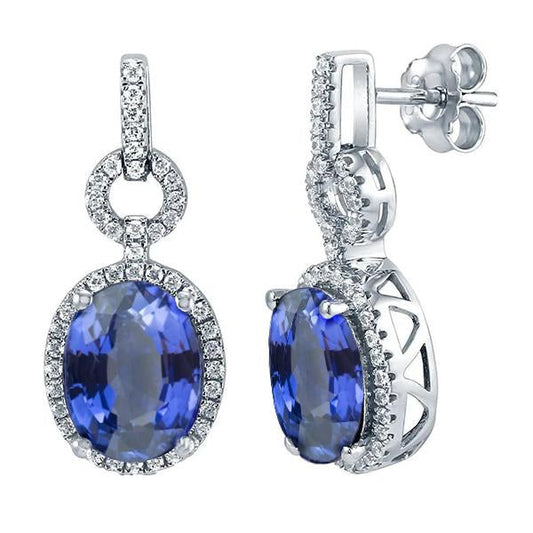 Oval Sri Lanka Sapphire With Diamond Dangle Earrings 5.50 Ct